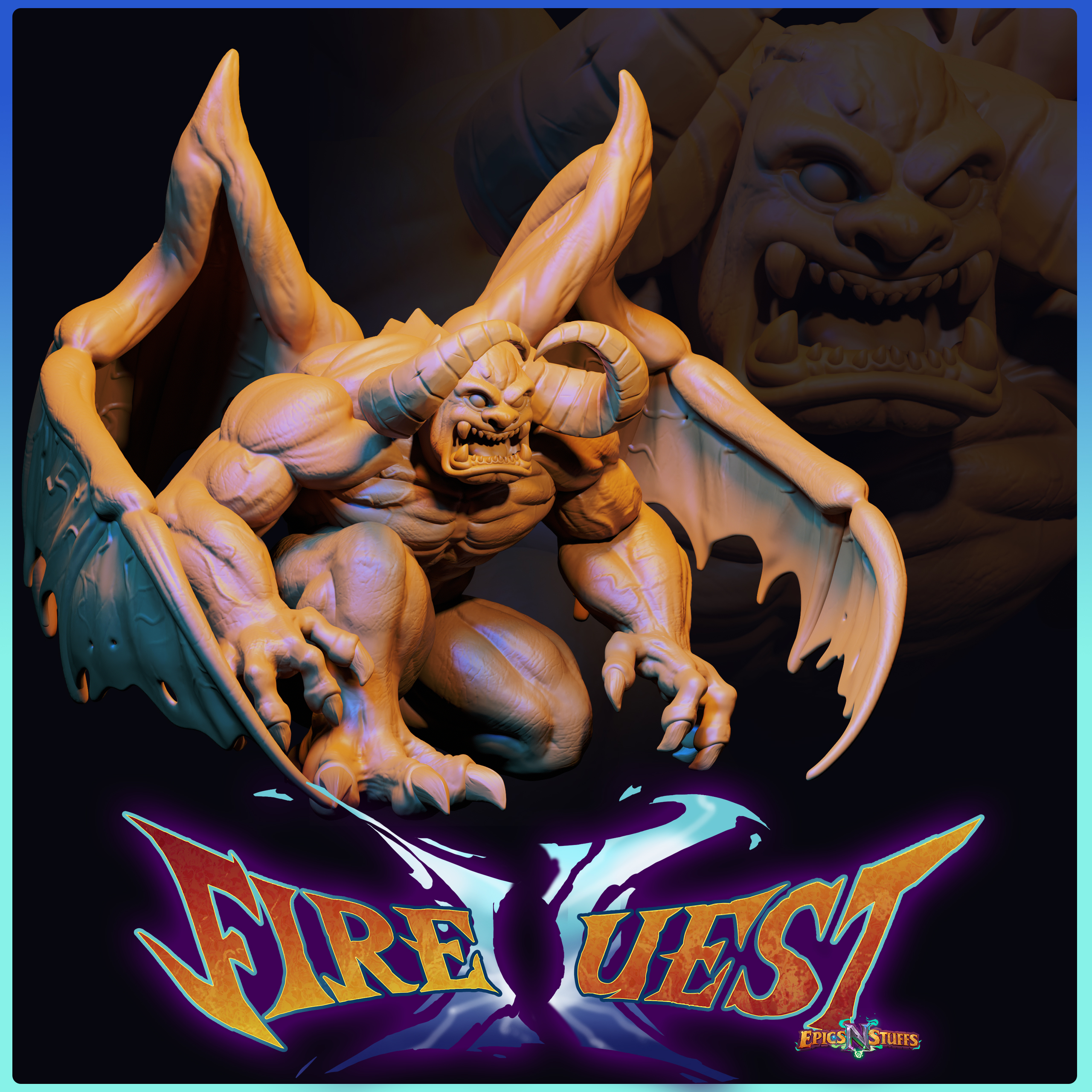 Aggro, Demon Form, Fire Quest II Miniature - Pre-Supported